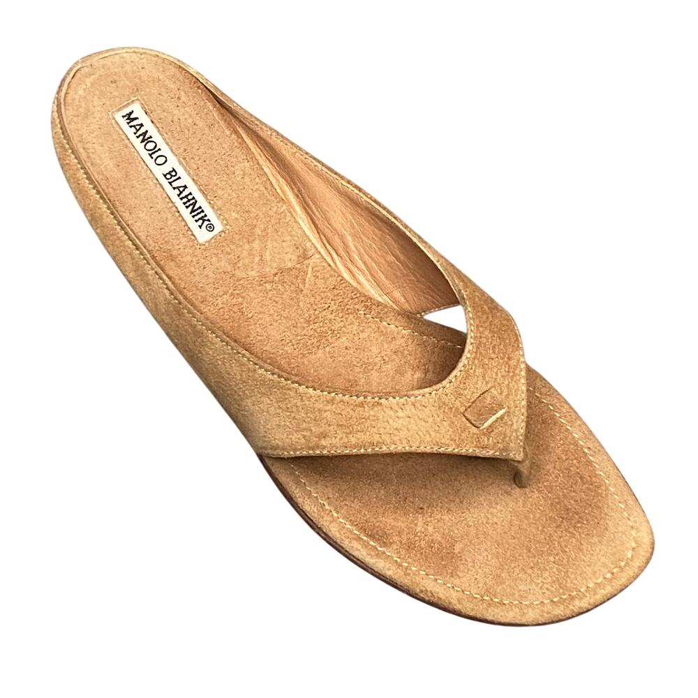 Manolo Blahnik Sandals Flip Flops Sz 38 EU 8 US Brown Suede